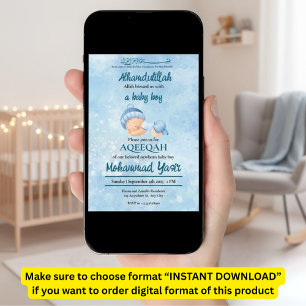 Alhamdulillah blue aqeqah muslim pojke inbjudningar