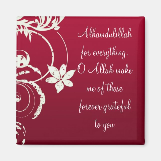 Alhamdulillah Red Blommigt Fridge Magnet (Framsidan)