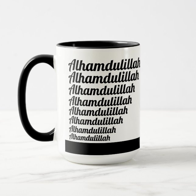 Alhamdulillah Typografi Svart på Vit Monogram Mugg (Vänster)