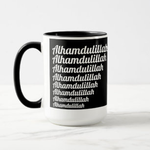 Alhamdulillah Typografi Vit på Svart Monogram Mugg