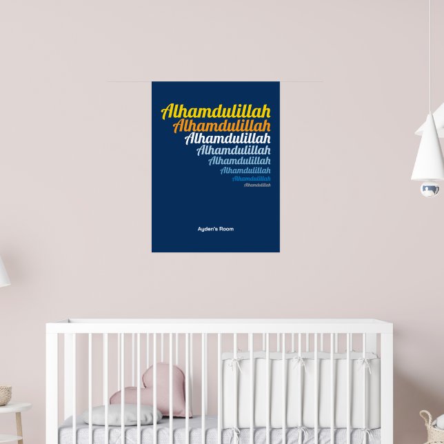 Alhamdulillah Typography Royal Blue Nursery Anpass Poster (Barnkammare 2)