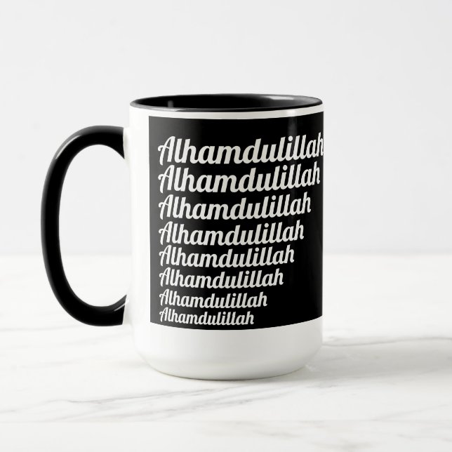 Alhamdulillah Typography White on Black Monogram Mugg (Vänster)