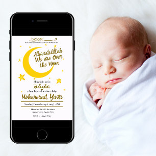 Alhamdulillah vi är över måne aqeqah muslim baby inbjudningar