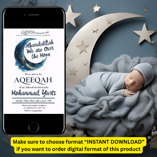 Alhamdulillah vi är över måne aqeqah muslim baby inbjudningar