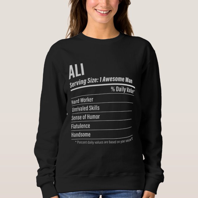Ali  Nutritional Facts Serving Size Calories T Shirt (Framsida)