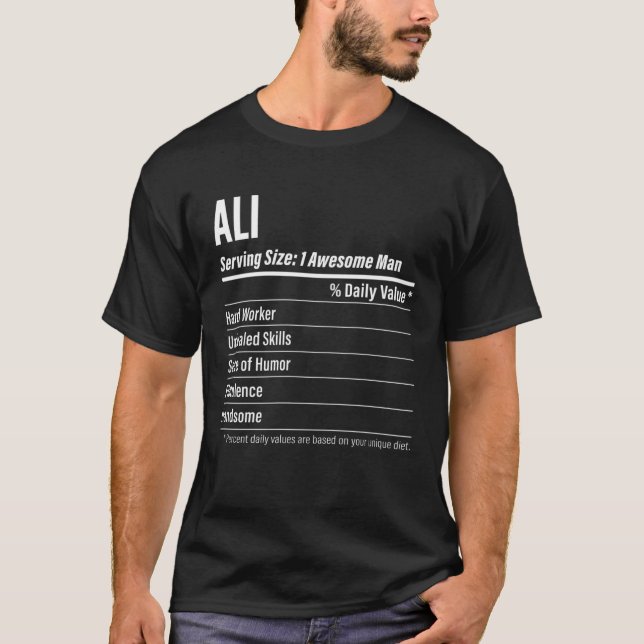 Ali  Nutritional Facts Serving Size Calories T Shirt (Framsida)