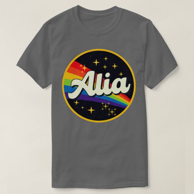 Alia Rainbow i Space Vintage Stil T Shirt (Design framsida)