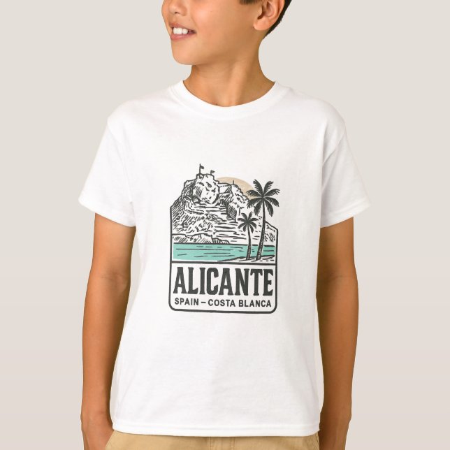 Alicante Sketch Santa Bárbara Castle Costa Blanca  T Shirt (Framsida)