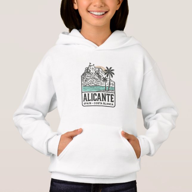 Alicante Sketch Santa Bárbara Castle Costa Blanca  T Shirt (Framsida)