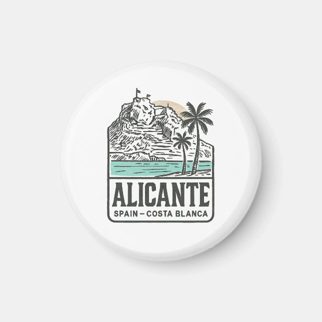 Alicante Sketch Santa Bárbara slott Costa Blanca  Magnet (Framsidan)