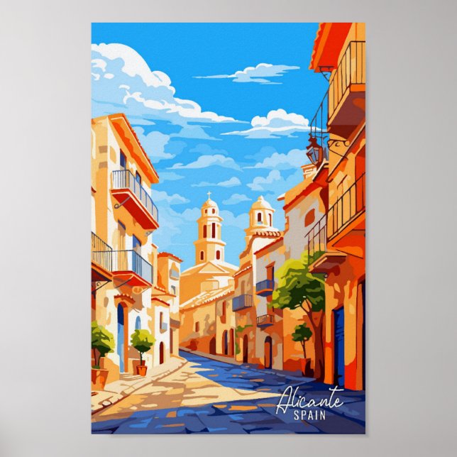 Alicante Spain Art Vintage resor Illustration Poster (Framsidan)