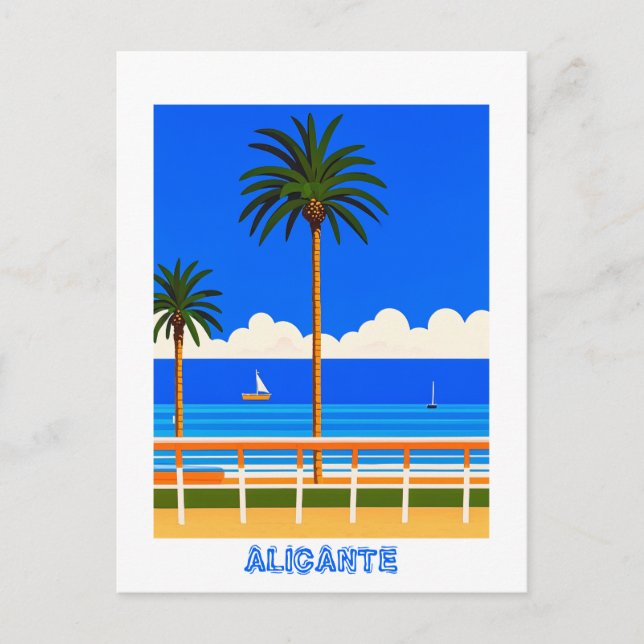 Alicante Spain Beach View Travel Vykort (Framsida)