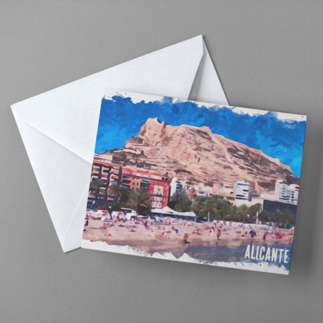 Alicante Spain Beach View Travel Vykort (Alicante Spain Beach Scenery Postcard)