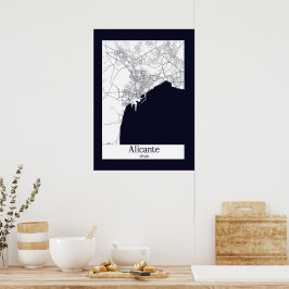 Alicante Spain City Karta Poster