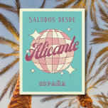 Alicante Spain España Retro Vintage Postcard Vykort<br><div class="desc">Alicante Spain Retro Vintage Design med ett disco boll i rosa och aprikopersikor. Detta vackra vykort är ett hälsningskort för Alicantes invånare,  besökare,  turister eller fläkt.</div>