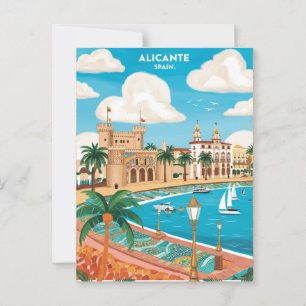 Alicante Spain Travel Postcard Art Vykort