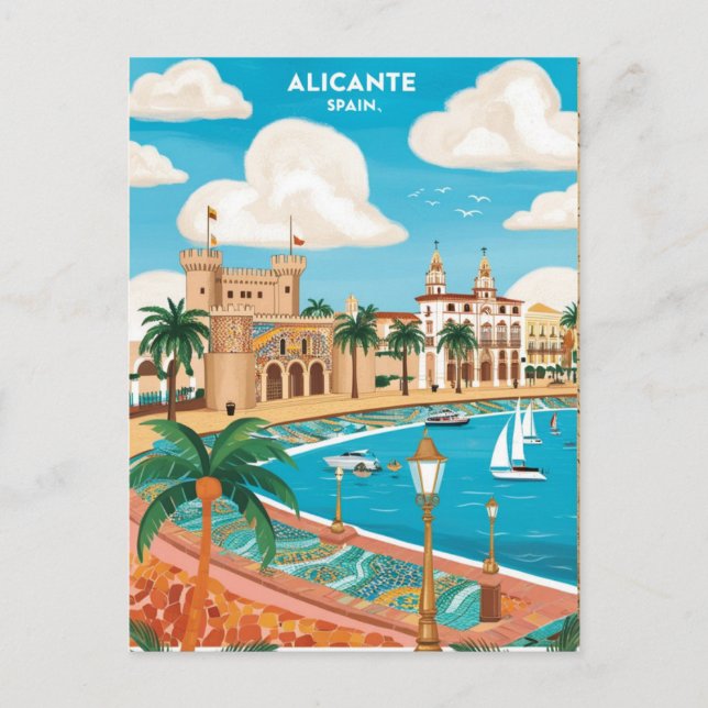 Alicante Spain Travel Postcard Art Vykort (Framsida)