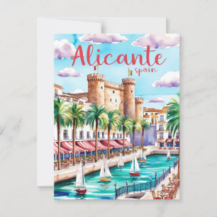 Alicante Spain Travel Postcard Art Vykort