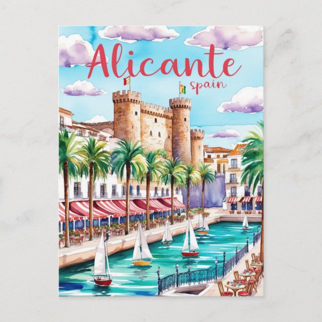 Alicante Spain Travel Postcard Art Vykort (Framsida)