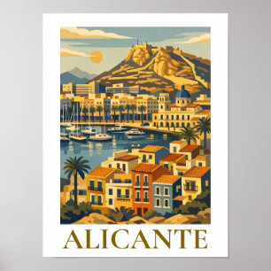 Alicante Spanien Resa Souvenir Minimalistisk Kust Poster