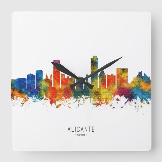 Alicante Spanien Skyline Fyrkantig Klocka (Framsida)