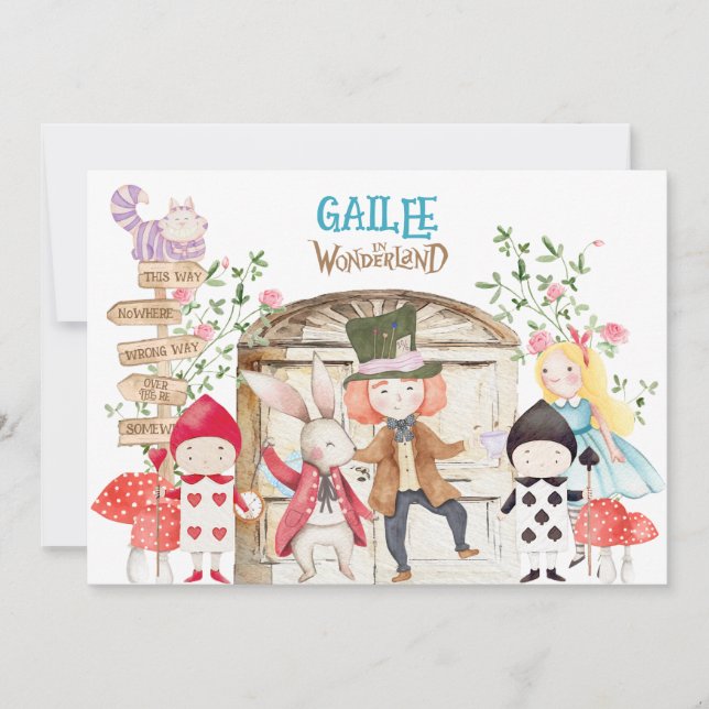 Alice Adventure in Woderland Birthday  Inbjudningar (Framsida)