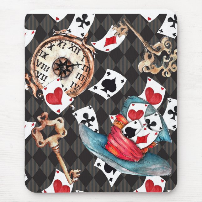 Alice an Wonderland Mousepad with Clock, Key Cards Musmatta (Framsidan)