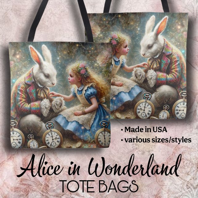 Alice and Rabbit Wonderland Fantasy Art Tygkasse (Skapare uppladdad)