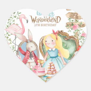Alice Äventyr i Woderland Birthday Tea Party Hjärtformat Klistermärke