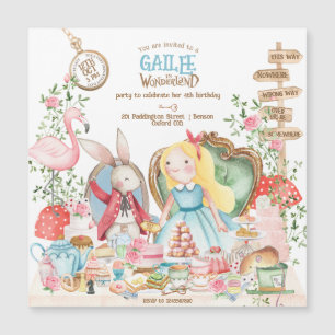 Alice Äventyr i Woderland Birthday Tea Party Magnetisk Inbjudningskort