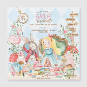 Alice Äventyr i Woderland Birthday Tea Party Magnetisk Inbjudningskort