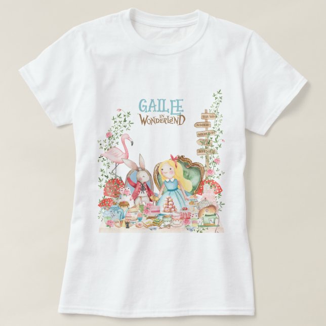 Alice Äventyr i Woderland Birthday Tea Party T Shirt (Design framsida)
