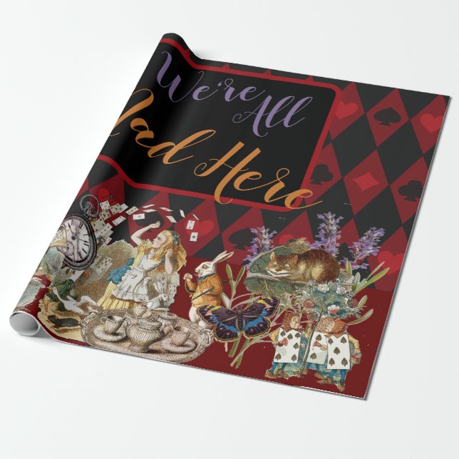 Alice Äventyr med Underlandet Galna Cheshire Katte Presentpapper (Utrullad)