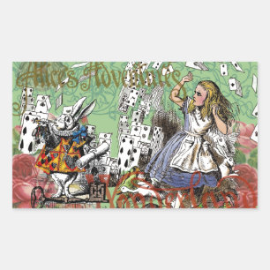 alice äventyrs kort wonderland hattaren kanin rektangulärt klistermärke