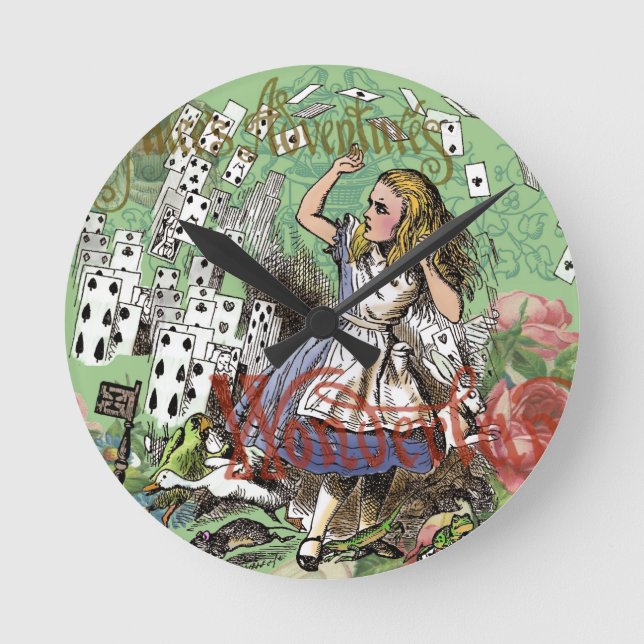 alice äventyrs kort wonderland hattaren kanin  rund klocka (Framsida)