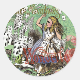 alice äventyrs kort wonderland hattaren kanin  runt klistermärke