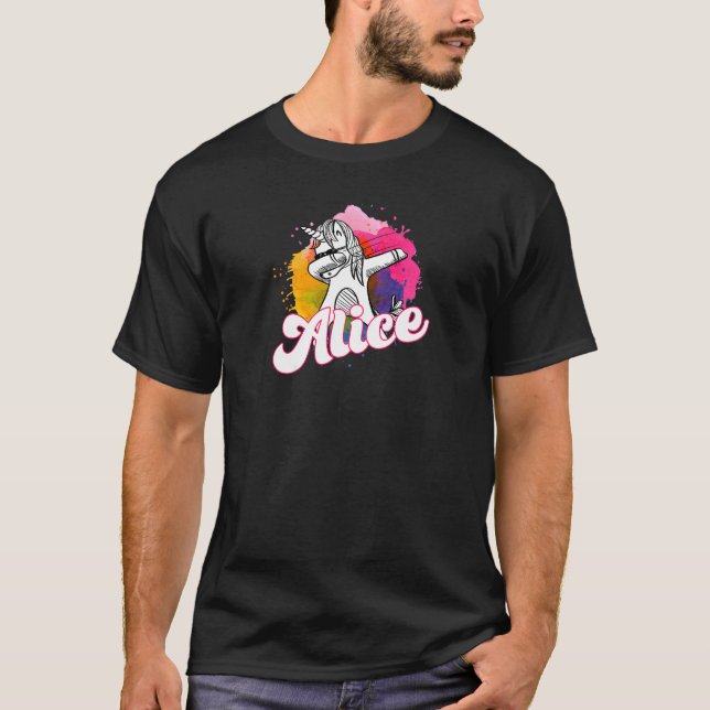 Alice Bevackra Girl Namn med Coola Dabbing Unico T Shirt (Framsida)