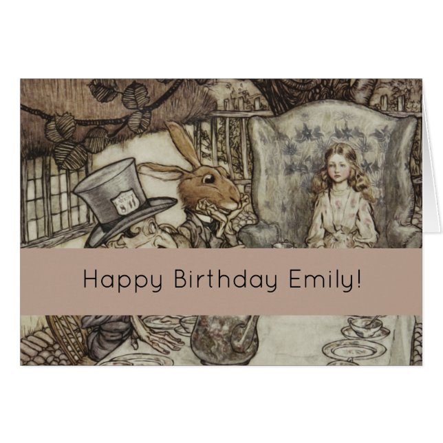 Alice Birthday Unfödelsedagspressen Rabbit Hatter  Hälsningskort (Framsidan Horizontal)