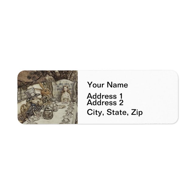 Alice Birthday Unfödelsedagspressen Rabbit Hatter  Returadress Etikett (Framsidan)