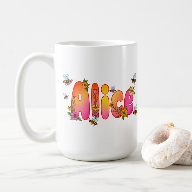 Alice - Blommig och Bidesignad Mugg (Med munk)