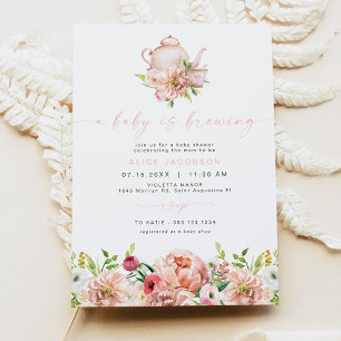 ALICE  Blommigt Baby Brewing Tea Baby Shower Inbjudningar
