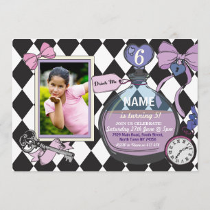 Alice Bow Wonderland Birthday Photo Inbjudan