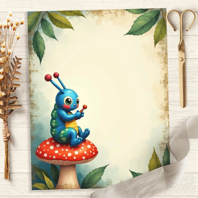 Alice Caterpelare Mushroom Scene Scrapbook Papper (Skapare uppladdad)
