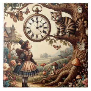 Alice & Cheshire Cat: Fantastisk Underland-fantasi Kakelplatta