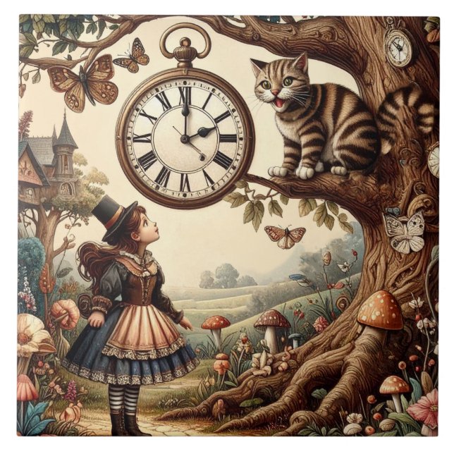 Alice & Cheshire Cat: Fantastisk Underland-fantasi Kakelplatta (Framsidan)