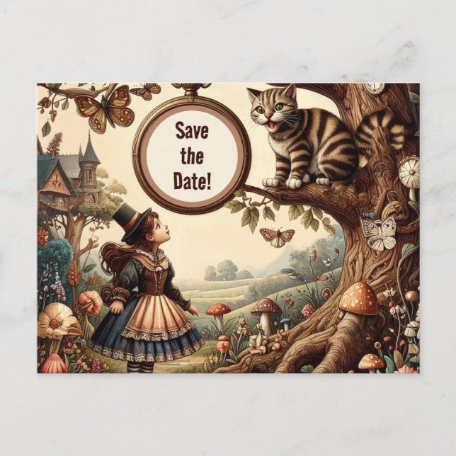 Alice & Cheshire Cat: Fantastisk Underland-fantasi Meddelande Vykort (Framsida)