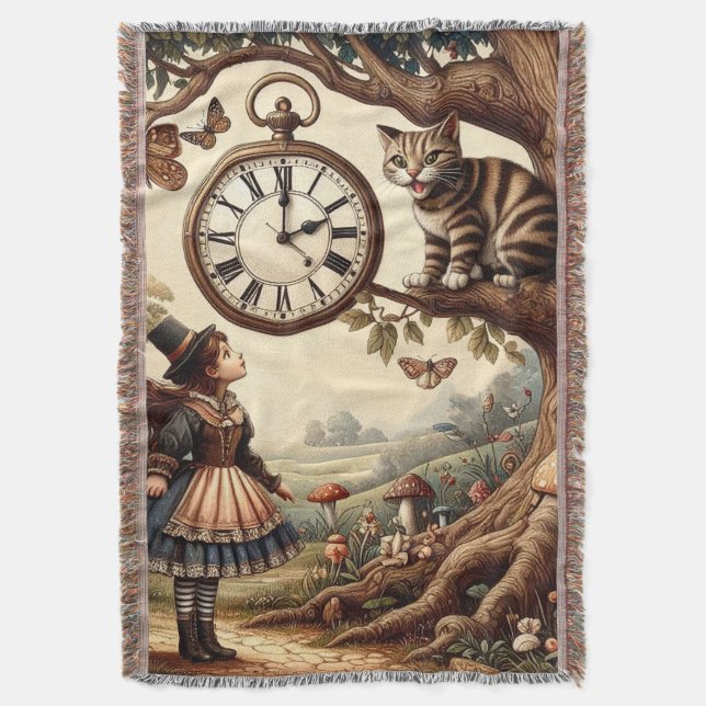 Alice & Cheshire Cat: Fantastisk Whimsy Underland Filt (Framsidan Vertikal)