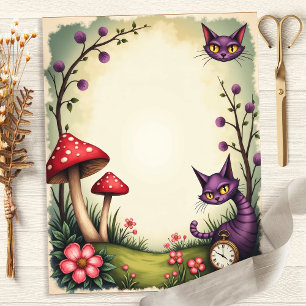 Alice Cheshire Cat Mushroom Clock Scrapbook Papper
