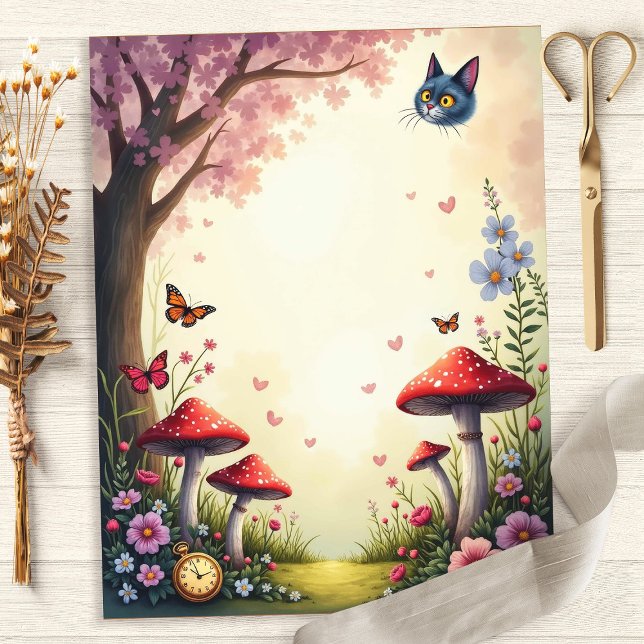Alice Cheshire Cat Svamp Trädgård Scrapbook Papper (Skapare uppladdad)