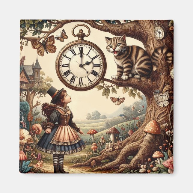 Alice & Cheshire Cat: Whimsical Wonderland Fantasi Magnet (Framsidan)